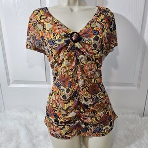 Floral V-Neck Ruched Top